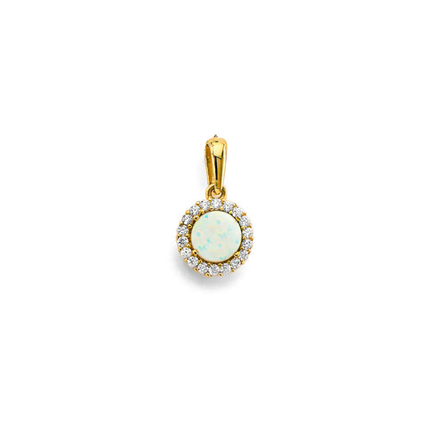 14K Yellow Gold Round CZ Opal Pendant