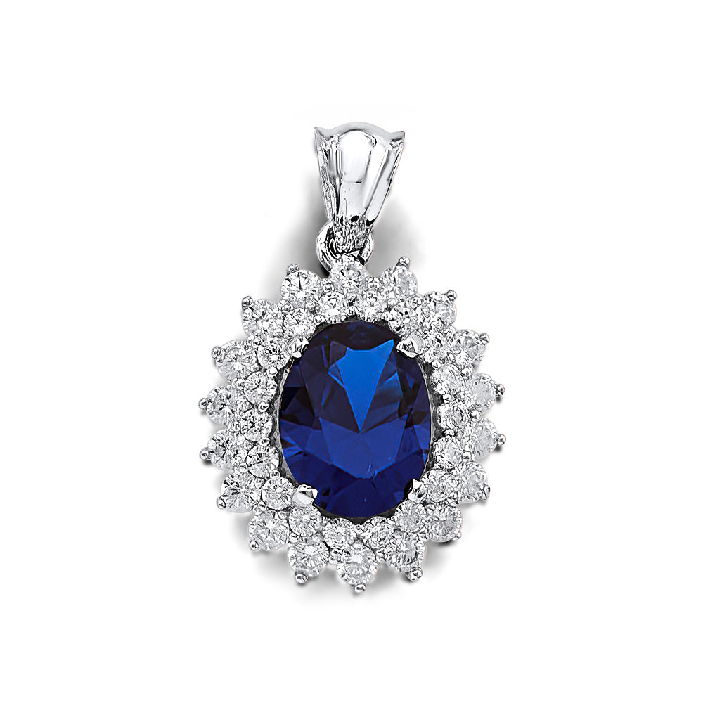 14K White Gold Blue CZ Pendant