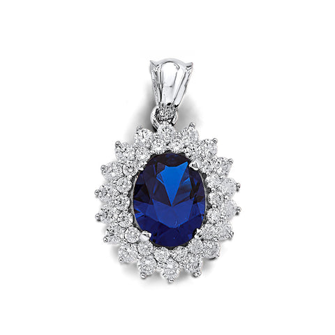 14K White Gold Blue CZ Pendant