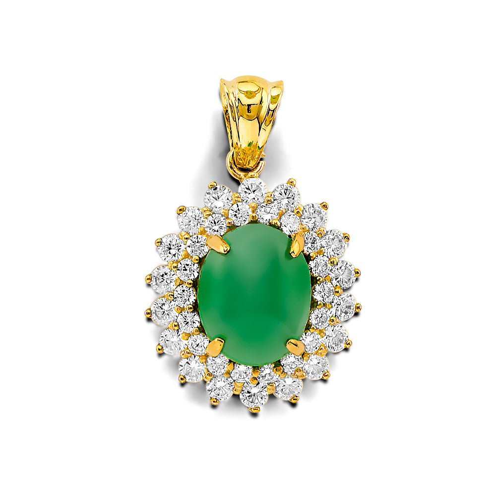 14K Yellow Gold 18mm CZ Jade Pendant