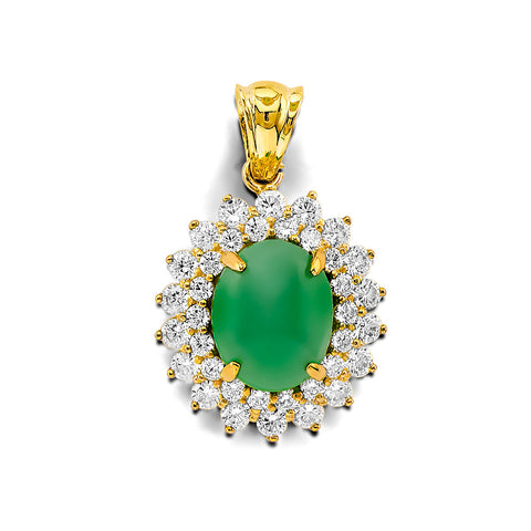 14K Yellow Gold 18mm CZ Jade Pendant