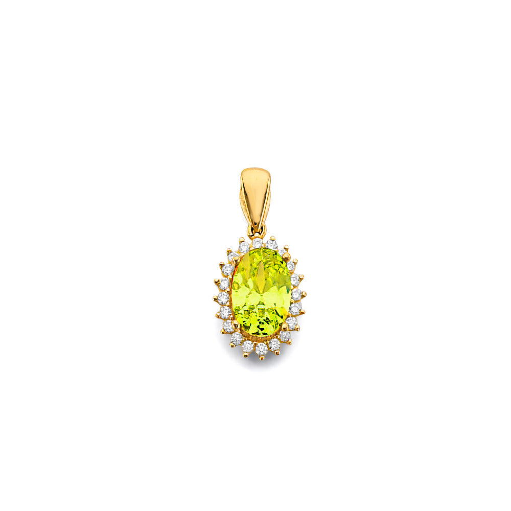 14K Yellow Gold CZ Oval August Birth Stone Pendant