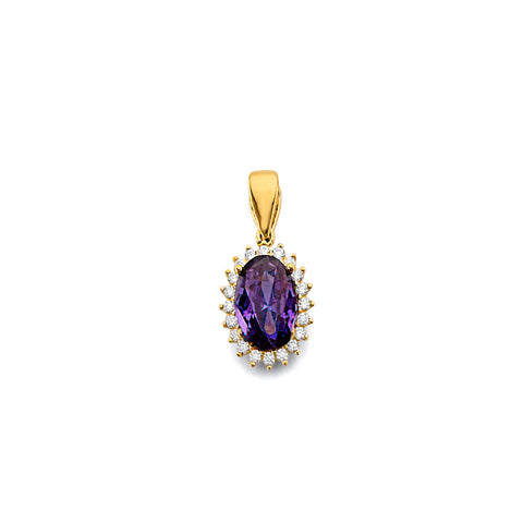 14K Yellow Gold CZ Oval February Birth Stone Pendant