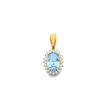 14K Yellow Gold CZ Oval March Birth Stone Pendant