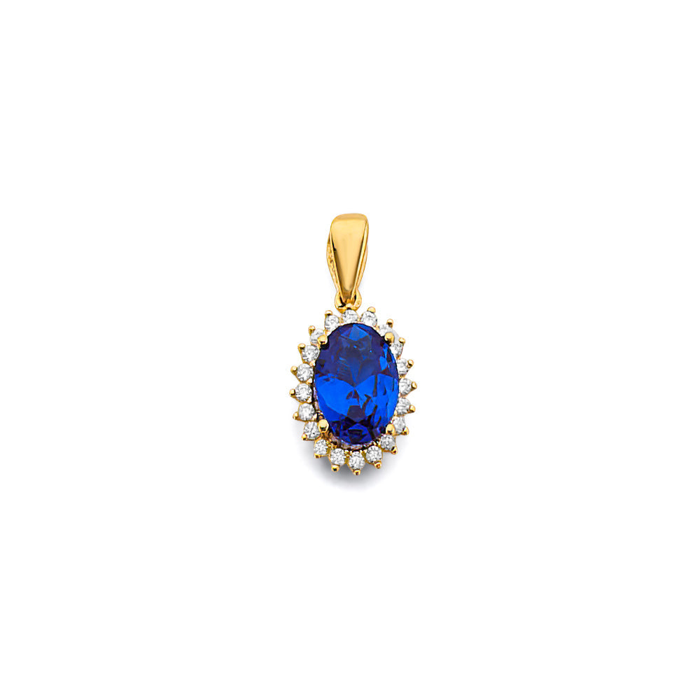 14K Yellow Gold CZ Oval September Birth Stone Pendant