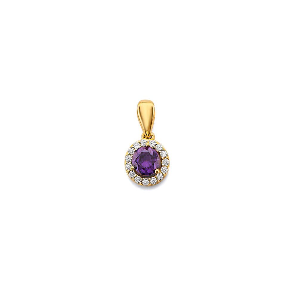 14K Yellow Gold CZ Round February Birth Stone Pendant