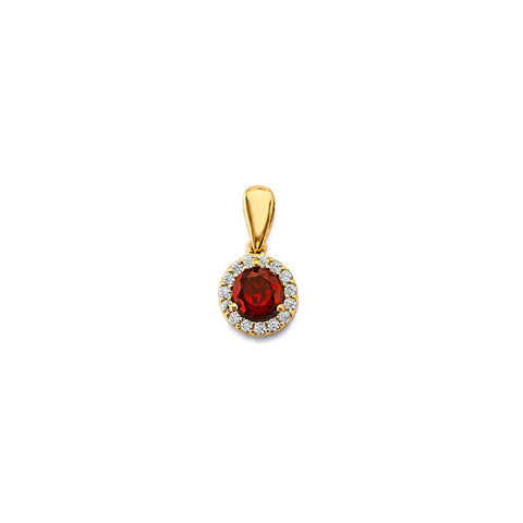 14K Yellow Gold CZ Round January Birth Stone Pendant