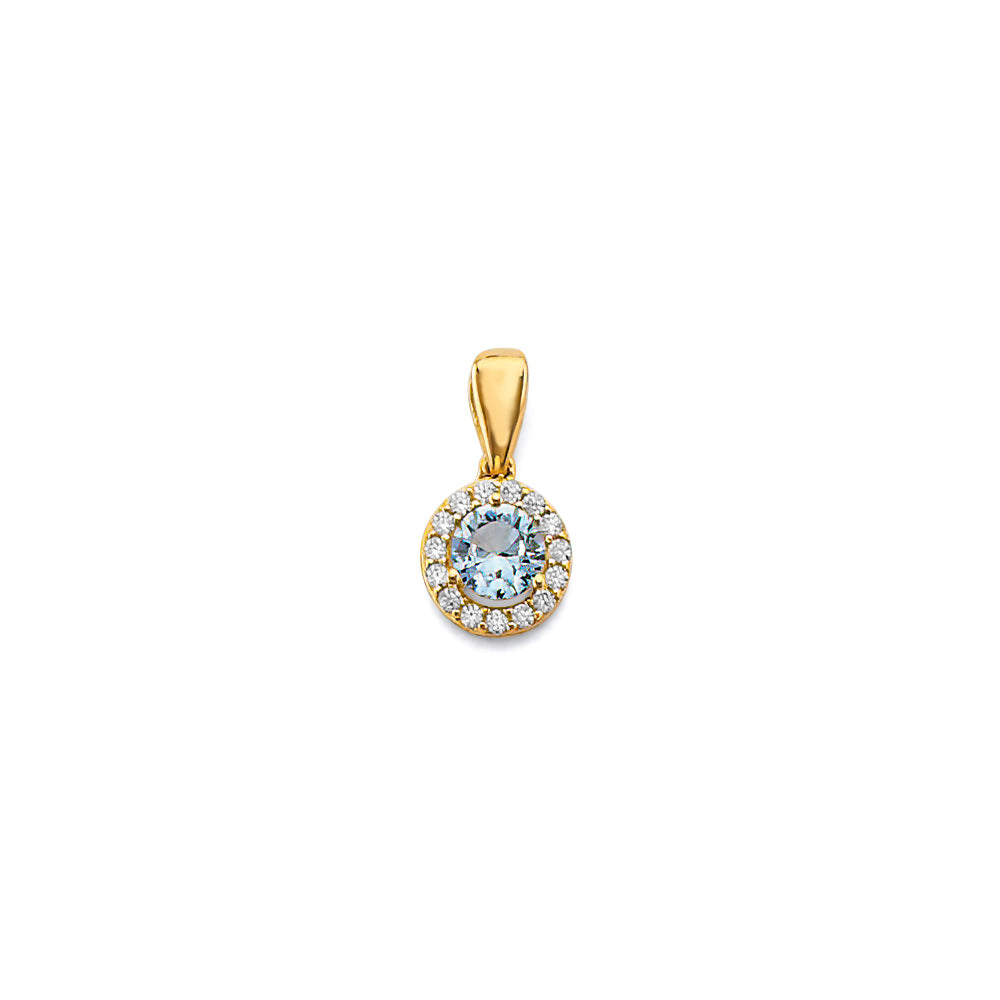 14K Yellow Gold CZ Round March Birth Stone Pendant