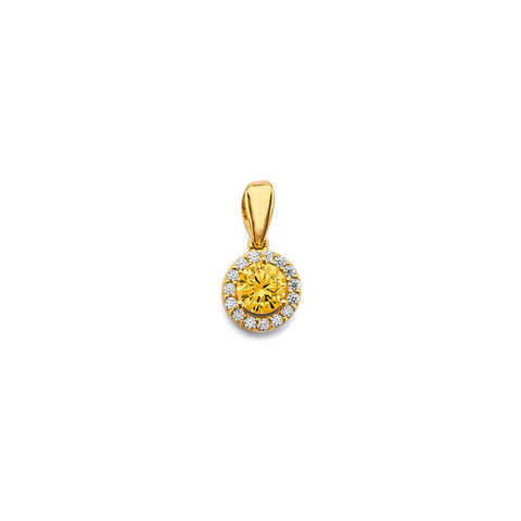 14K Yellow Gold CZ Round November Birth Stone Pendant