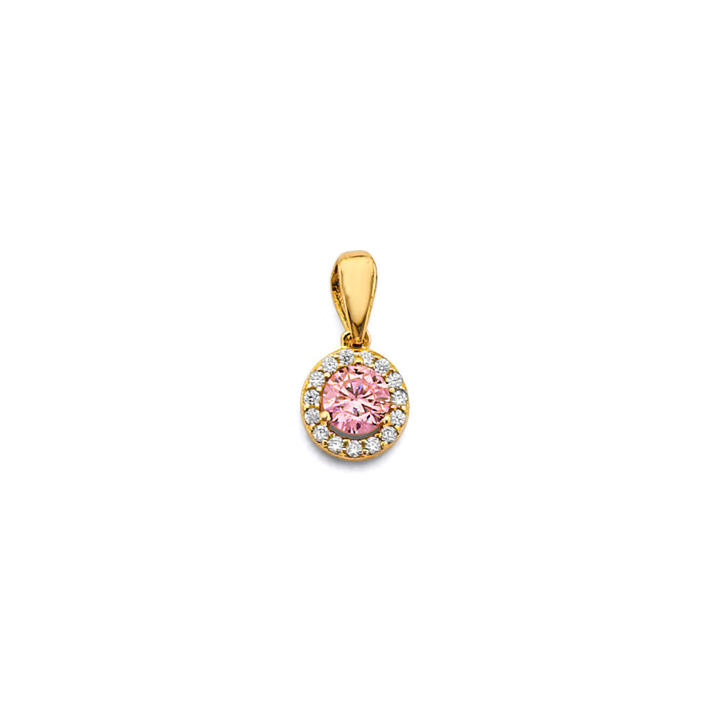 14K Yellow Gold CZ Round October Birth Stone Pendant