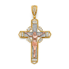 Load image into Gallery viewer, 14K Tri Color Gold CZ Crucifix Cross Pendant