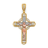 14K Tri Color Gold CZ Crucifix Cross Pendant