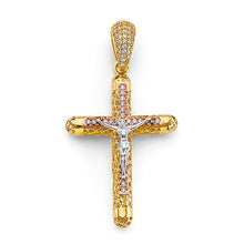 Load image into Gallery viewer, 14K Two Tone Gold Crucifix Cross CZ Pendant