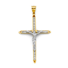 Load image into Gallery viewer, 14K Two Tone Gold 30mm Crucifix Cross CZ Pendant