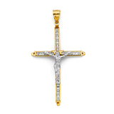 14K Two Tone Gold 30mm Crucifix Cross CZ Pendant