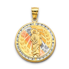 Load image into Gallery viewer, 14K Tri Color Gold CZ Round St. Jude Thaddues Pendant