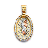 14K Tri Color Gold 17mm CZ Oval St. Jude Thaddues Pendant