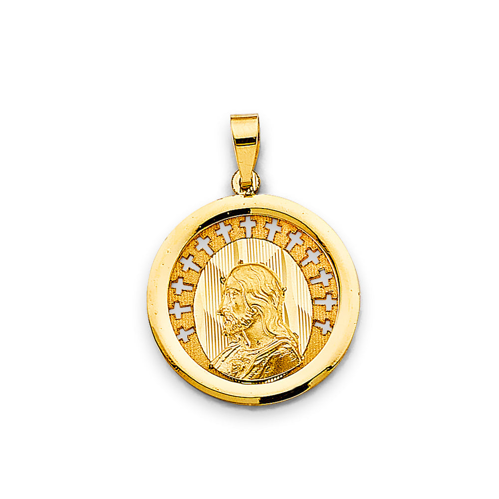 14K Yellow Gold Round Religious Pendant