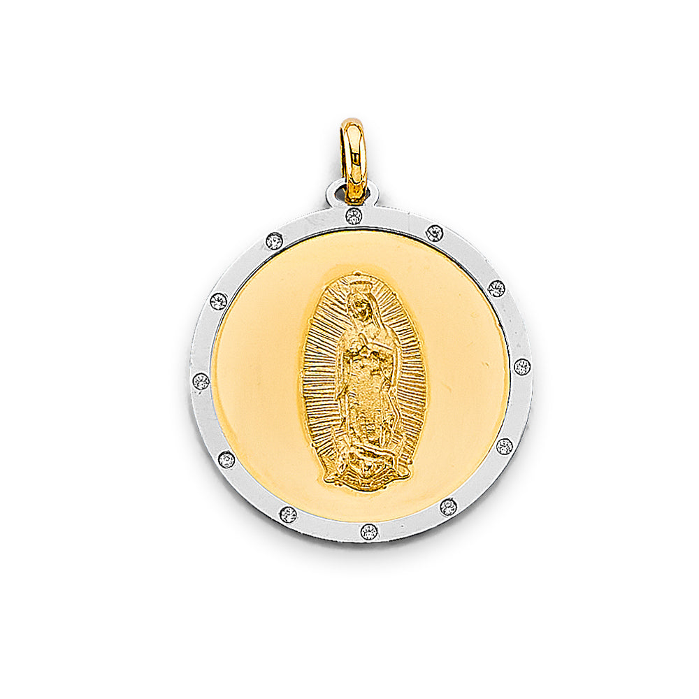 14K Two Tone Gold CZ Religious Pendant