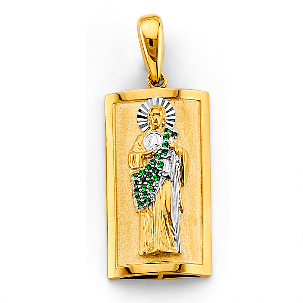 14K Two Tone Gold CZ St. Jude Thaddeus Pendant