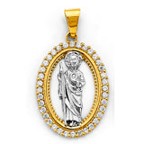 14K Two Tone Gold 20mm CZ St. Jude Thaddeus Pendant