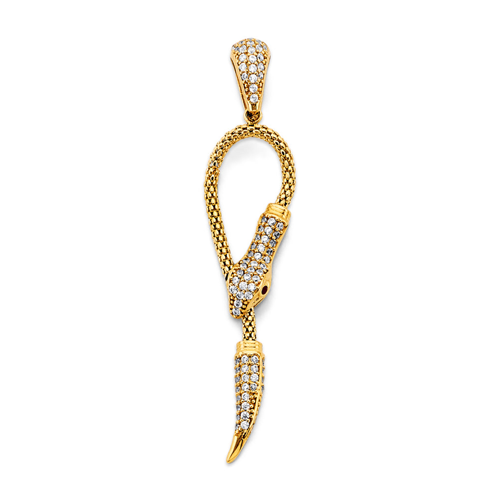 14K Two Tone Gold CZ Snake Pendant