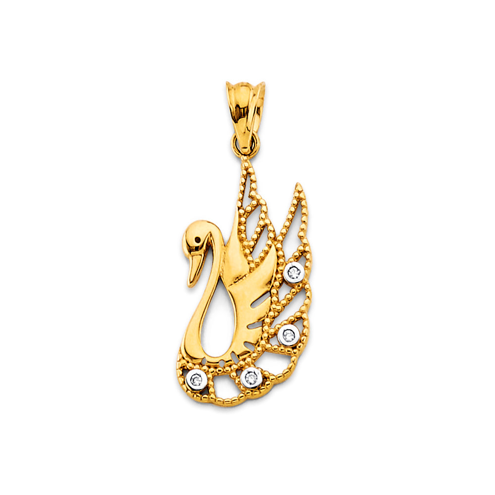 14K Yellow Gold CZ Swan Pendant