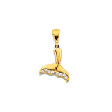 14K Yellow Gold CZ Dolphin Tail Pendant