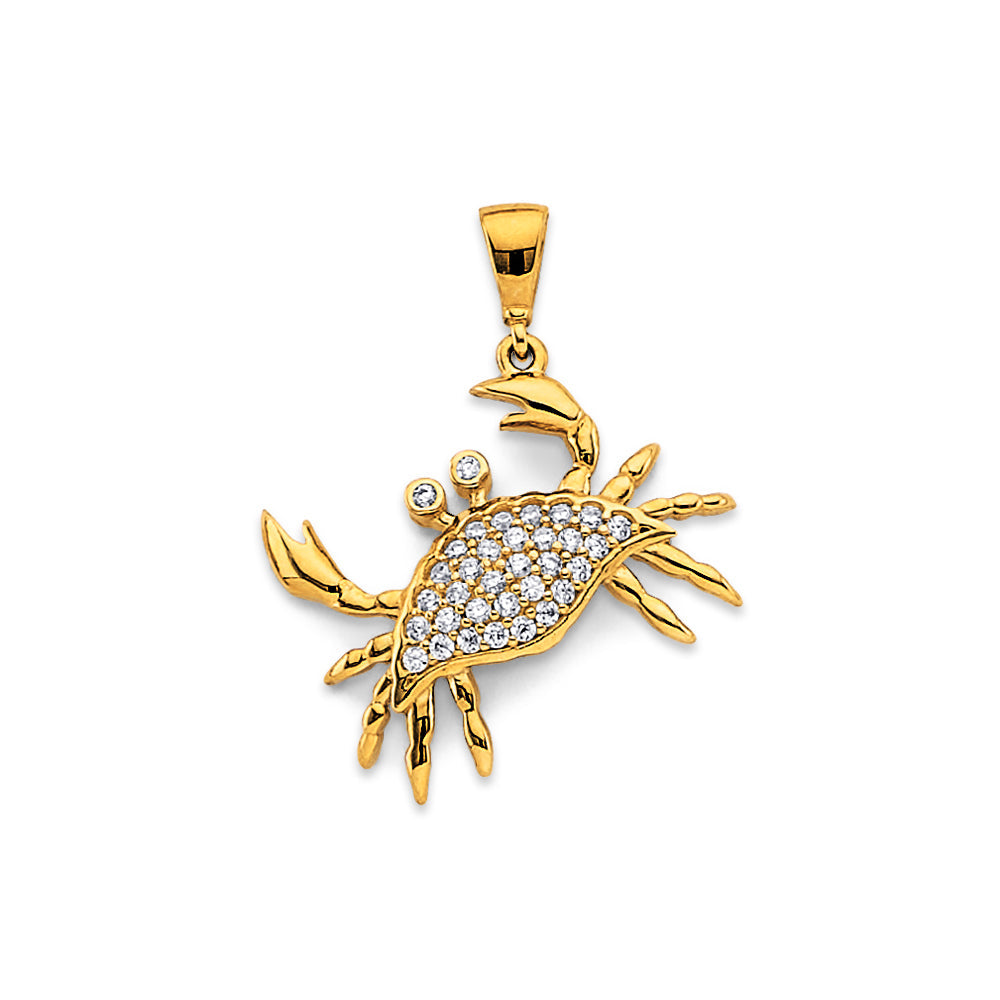 14K Yellow  Gold CZ Crab Pendant