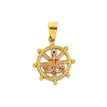 Load image into Gallery viewer, 14K Two Tone Gold Wheel And Anchor Pendant