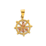 14K Two Tone Gold Wheel And Anchor Pendant