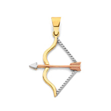 Load image into Gallery viewer, 14K Tri Color Gold Bow And Arrow Pendant