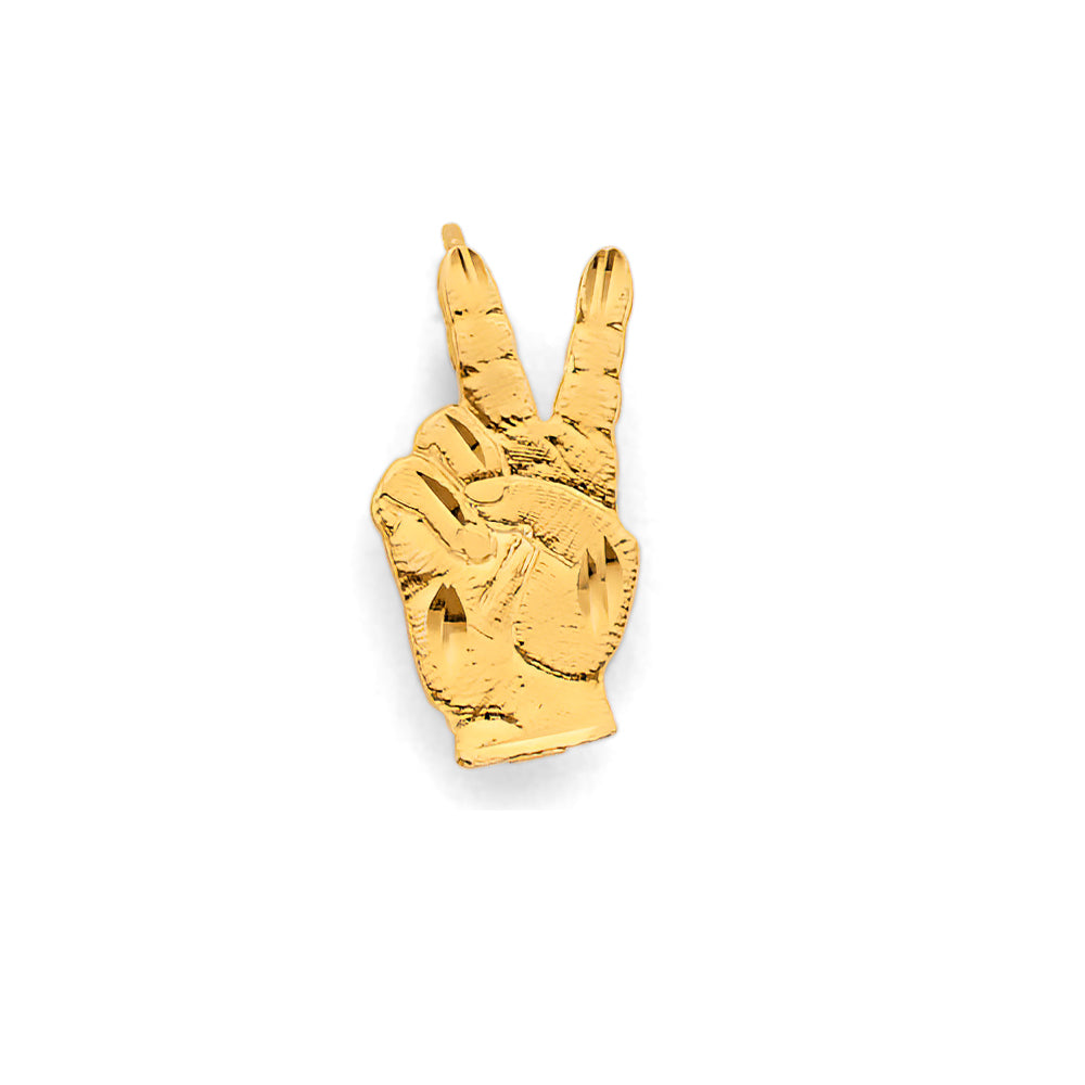 14K Yellow Gold Hand Peace Sign Pendant