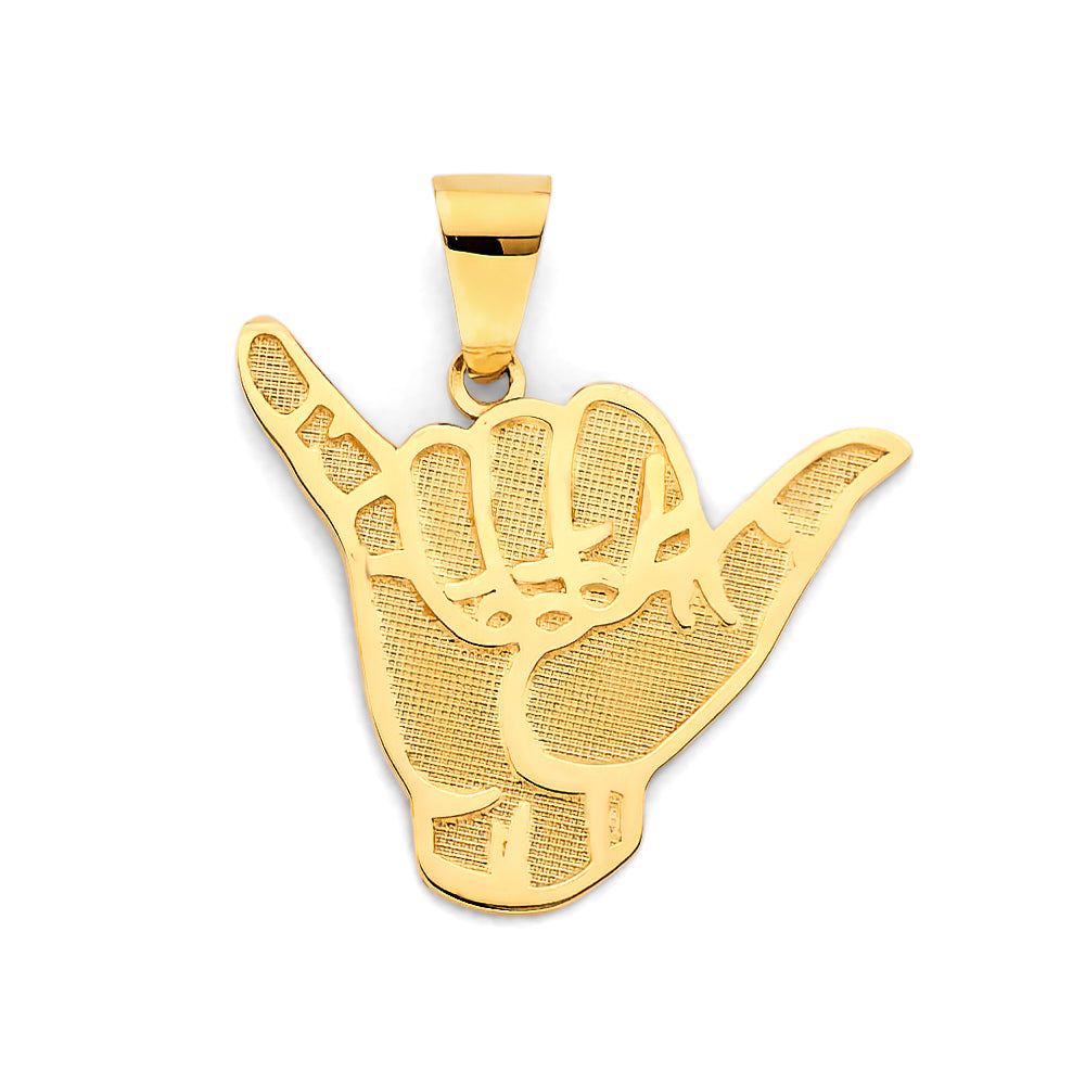 14K Yellow Gold Hang Loose Sign Pendant