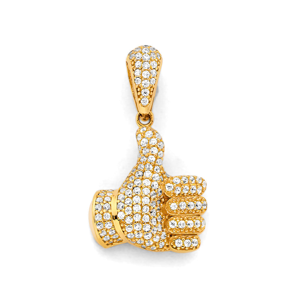 14K Yellow Gold CZ Thumbs Up Sign Pendant