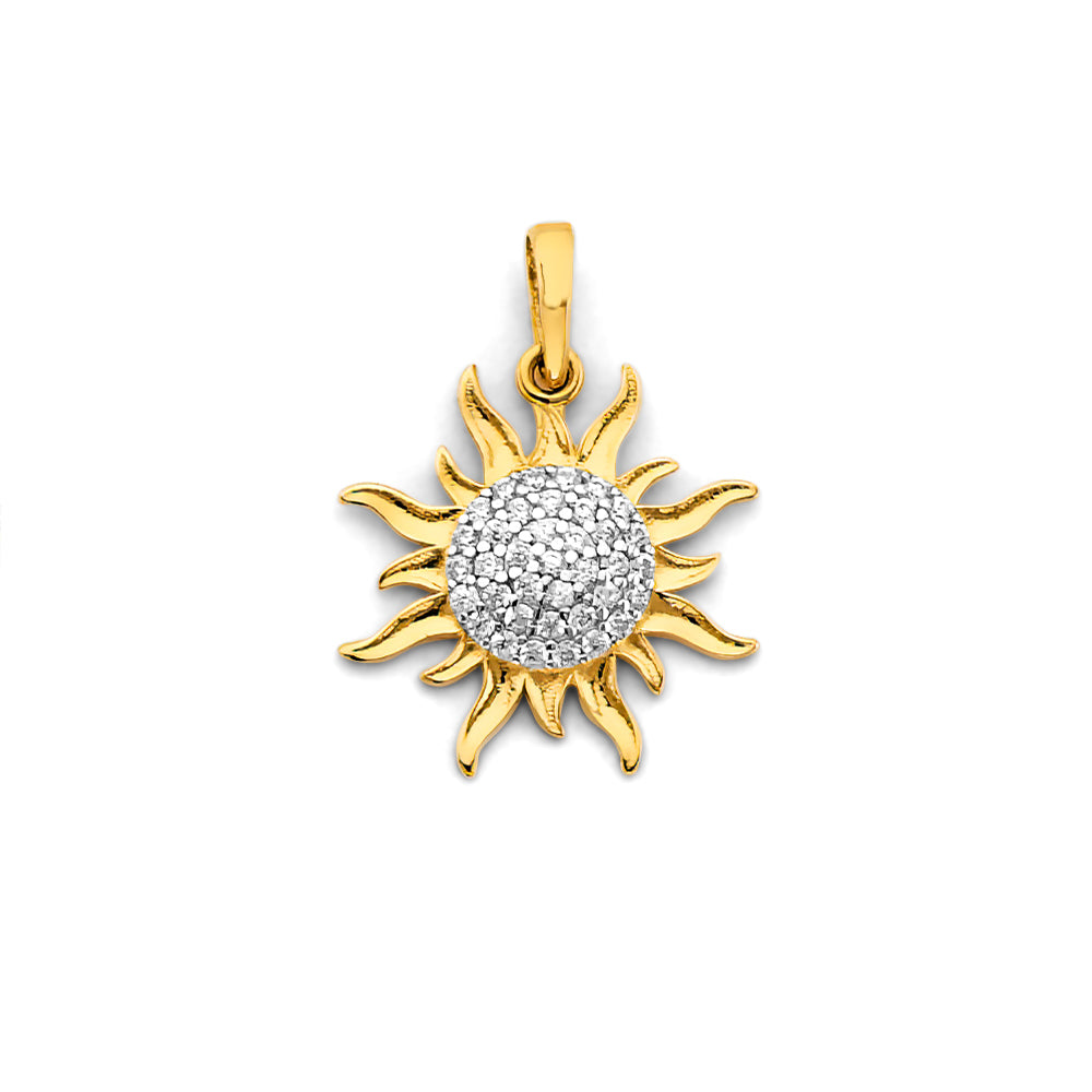 14K Two Tone Gold CZ Sun Pendant