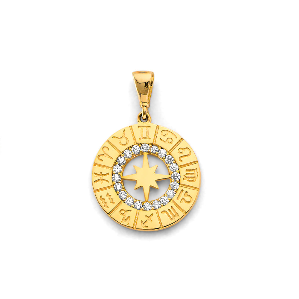 14K Two Tone Gold CZ Zodiac Sign Pendant