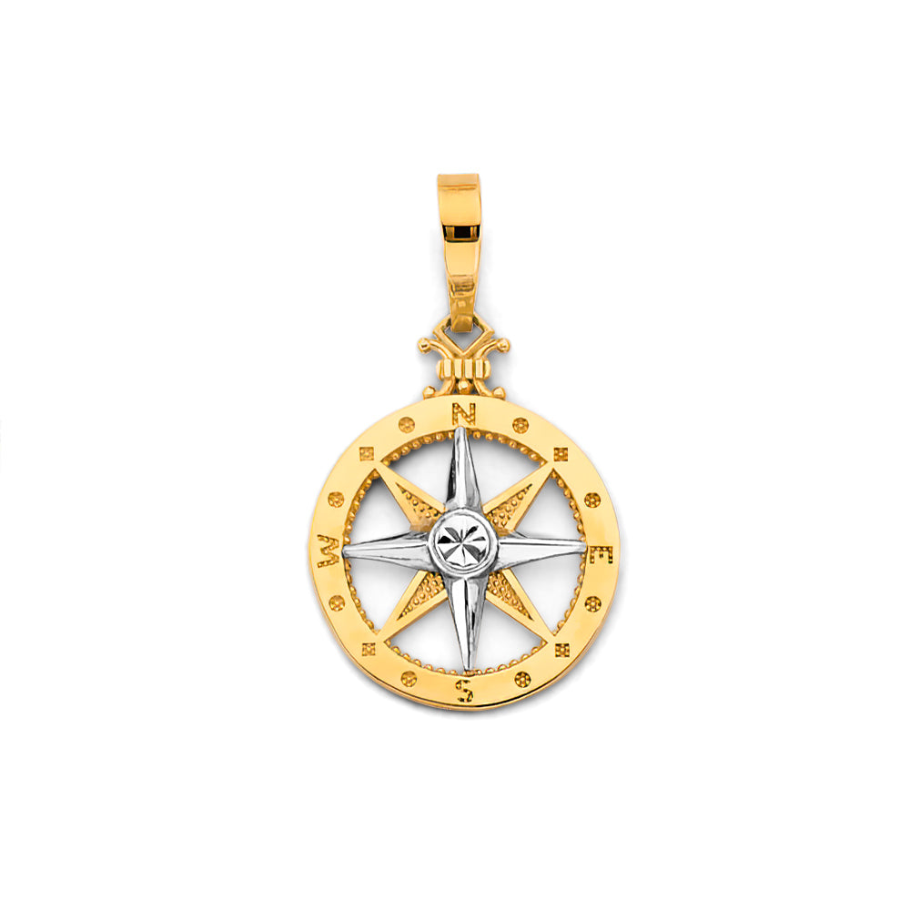 14K Two Tone Gold Compass Pendant