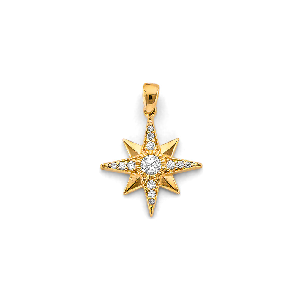 14K Yellow Gold CZ North Star Pendant