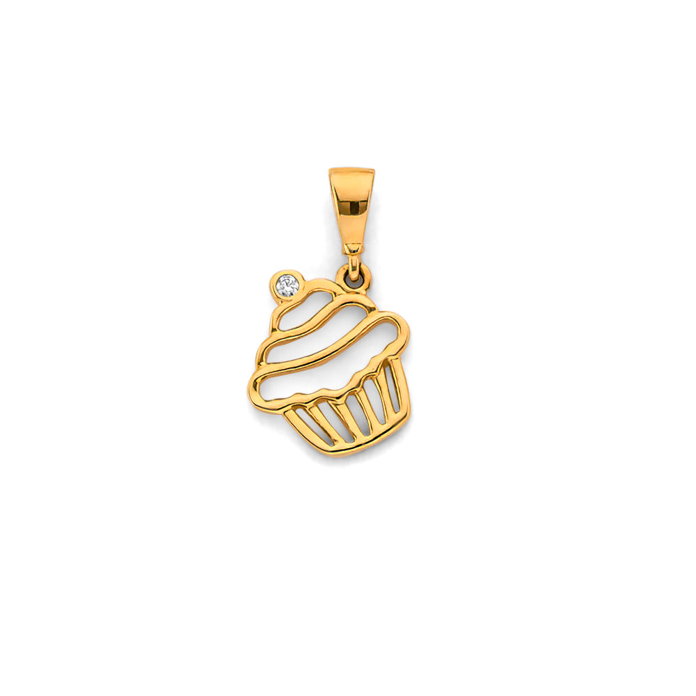 14K Yellow Gold CZ Cup Cake Pendant