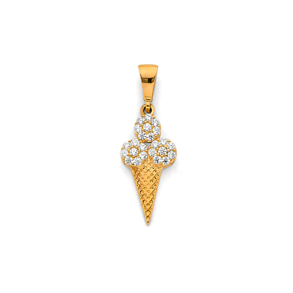 14K Yellow Gold CZ Ice Cream Pendant