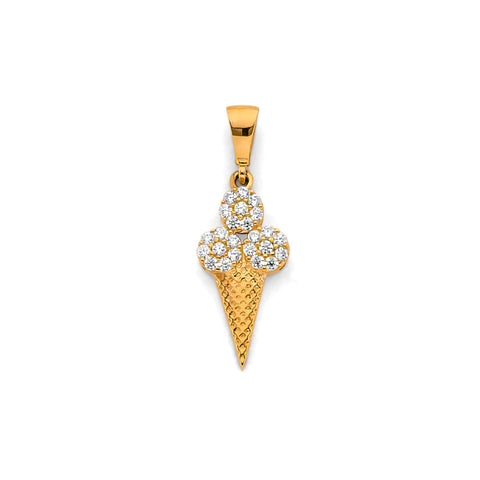 14K Yellow Gold CZ Ice Cream Pendant