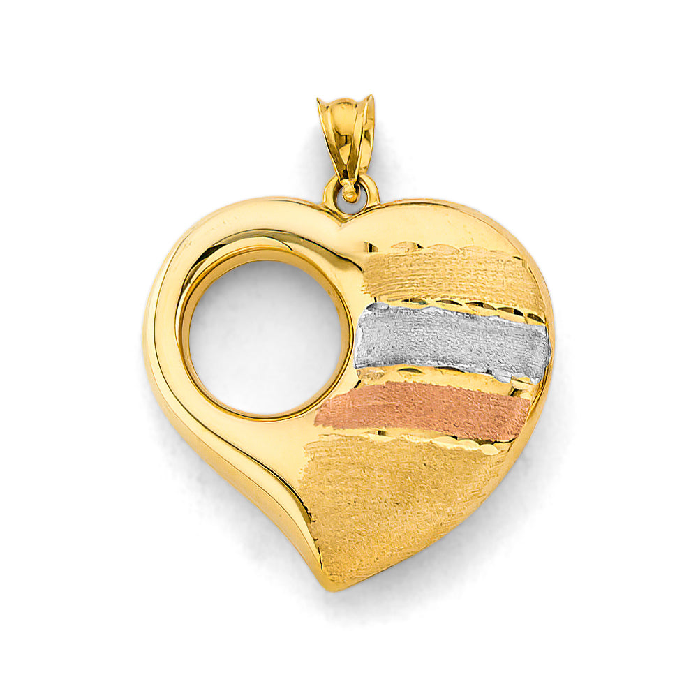 14K Tri Color Gold Heart Pendant