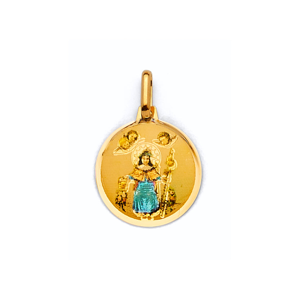 14K Yellow Gold 15mm Round Santo Nino De Atocha Pendant