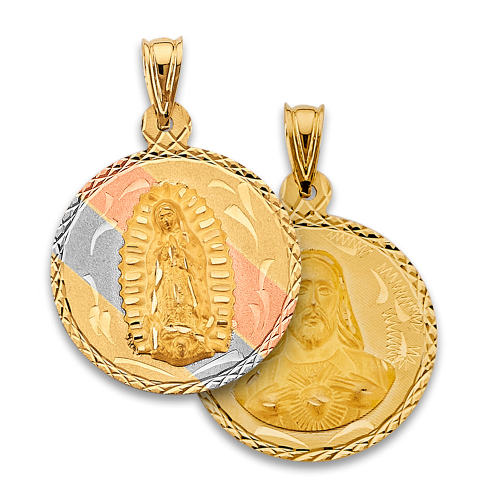 14K Tri Color Gold 25mm Religious Stamp Pendant