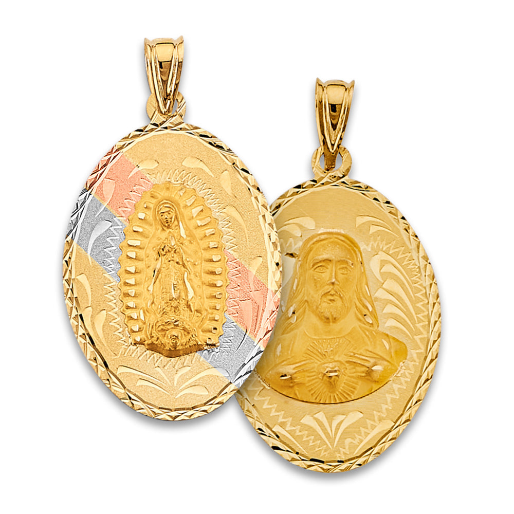 14K Tri Color Gold 25mm Oval Religious Stamp Pendant