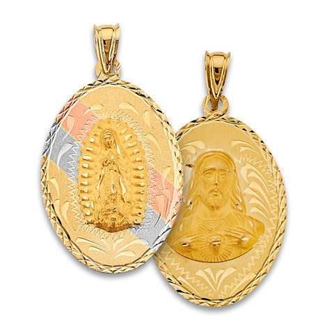 14K Tri Color Gold 25mm Oval Religious Stamp Pendant