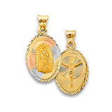 14K Tri Color Gold 13mm Oval Religious Stamp Pendant