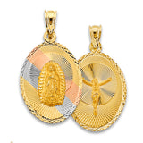 14K Tri Color Gold 23mm Religious Stamp Pendant