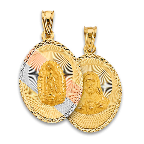 14K Tri Color Gold 23mm Oval Religious Stamp Pendant